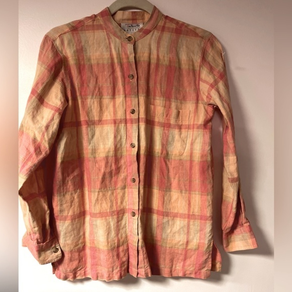 Talbots Petite  plaid linen‎ button down 4P